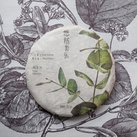 Pu'er shengpu Chinese tea pressed cake brick vintage and aged, 2019 spring harvest, from Youle in Yunnan